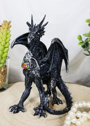 Gothic Fantasy Medieval Ember Crystal Heart Black Dragon Crouching Figurine
