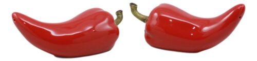Mexican Large Juicy Red Jalapeno Chili Peppers Ceramic Salt Pepper Shakers Set