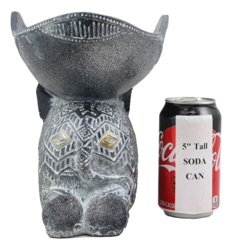 Ebros Grey Mosaic Design Elephant Laying Down With Trunk Up Holding Bowl Decor