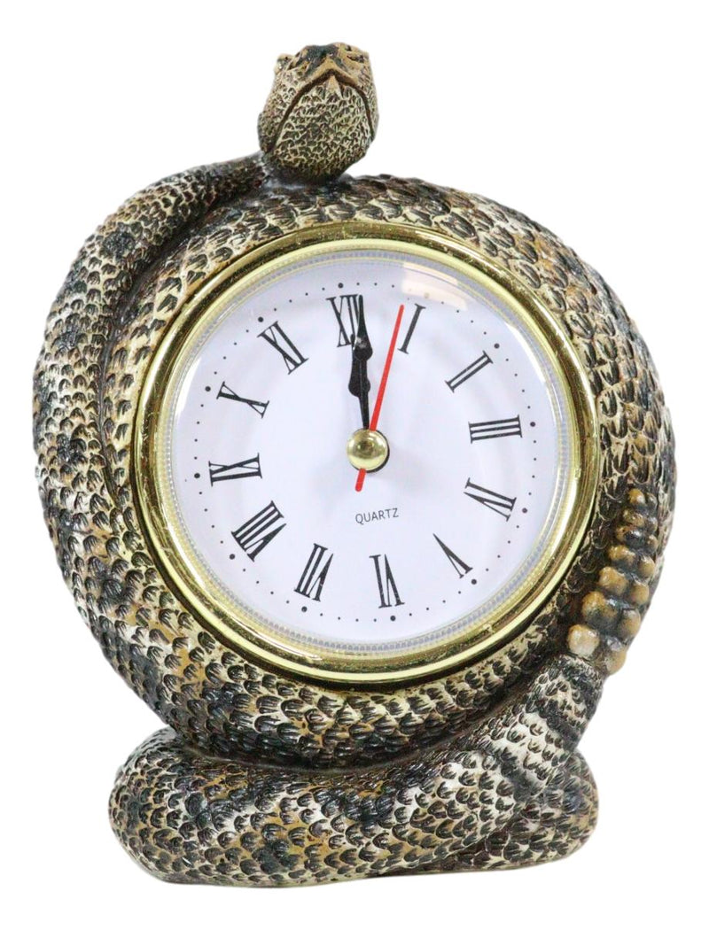 Reptile Coiled Diamondback Rattlesnake Serpent Desktop Table Clock Figurine