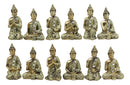 Golden Miniature Meditating Buddha Amitabha Many Mudra Poses Figurine Set of 12