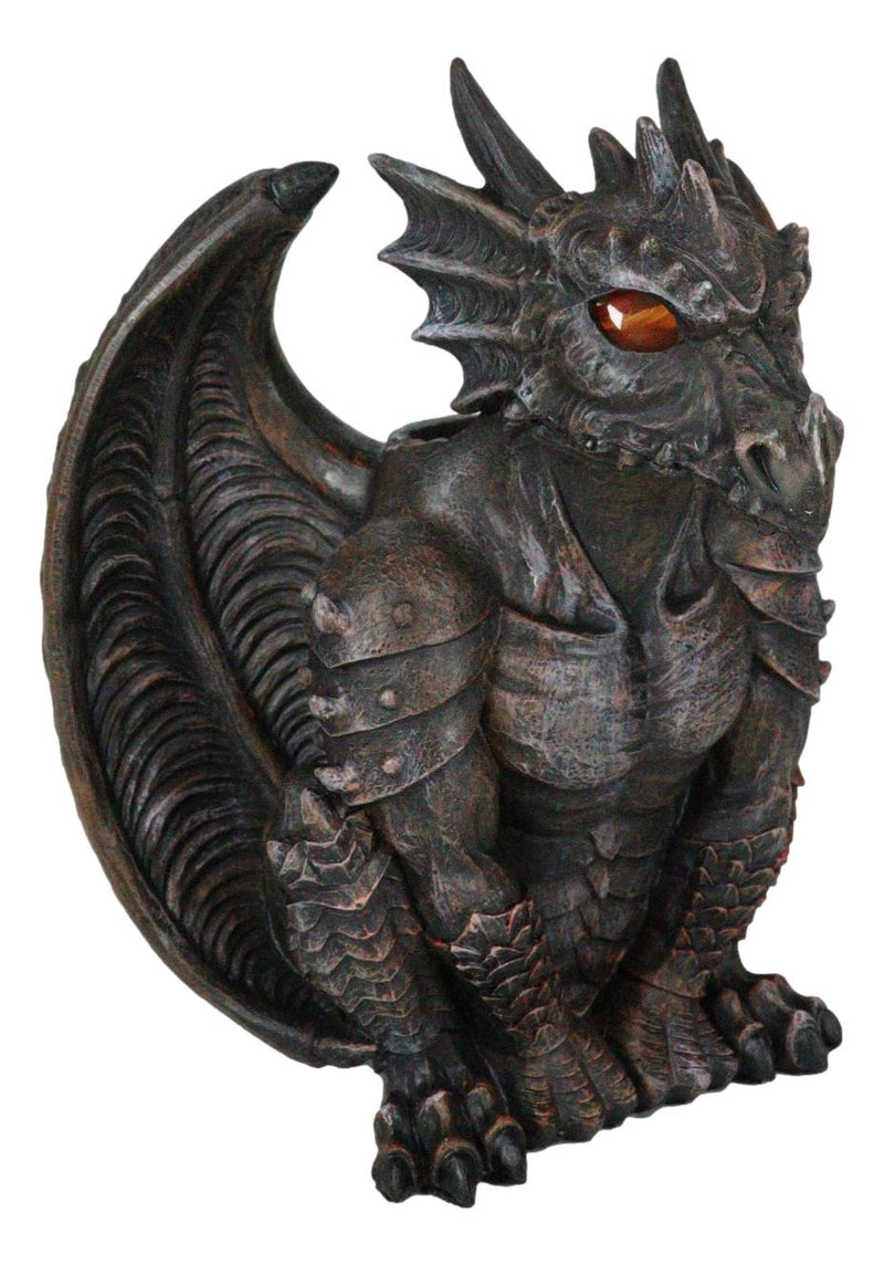 Gothic Winged Dragon Guard Gargoyle With Translucent Eyes Candle Holder Figurine