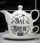Porcelain Bat Brew Magic Cauldron Stackable Tea Pot And Cup With Saucer Set Of 3