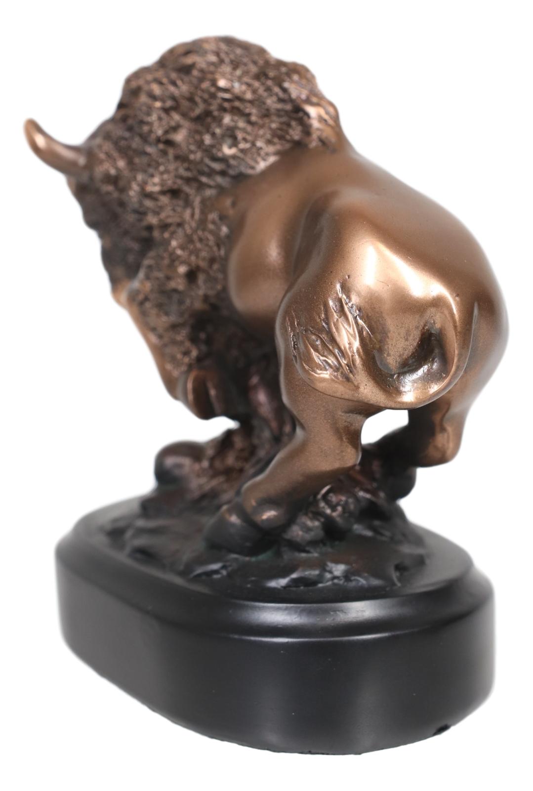 Ebros Western Charging American Bison Small Bronze Patinated Resin Figurine - Ebros Gift