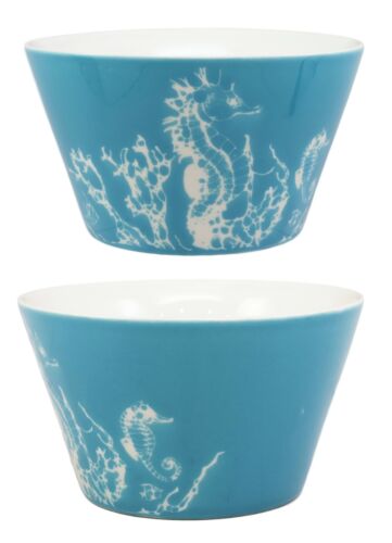 Ebros Pack Of 2 Nautical Ocean Seahorse Abstract Art Blue Bowl Set of 2 16 Ounces 5.5"D