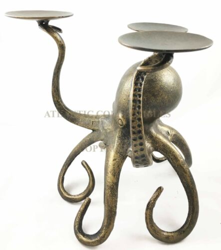 Uncharted Waters Ocean Giant Kraken Octopus Trio Candleholder Aluminum Figurine