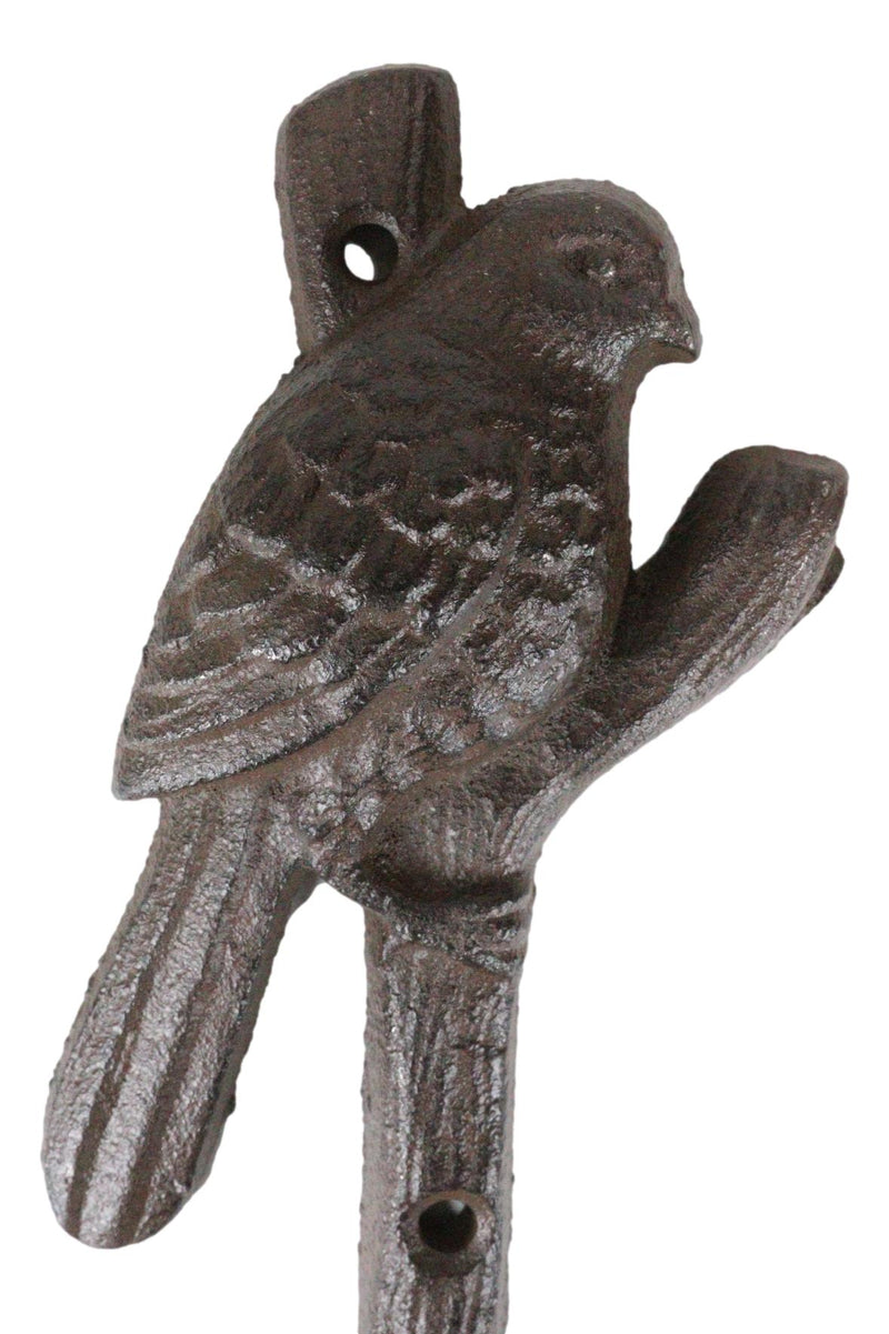 Pack Of 2 Cast Iron Rustic Western Bird Perching On Tree Twig Branch Wall Hook