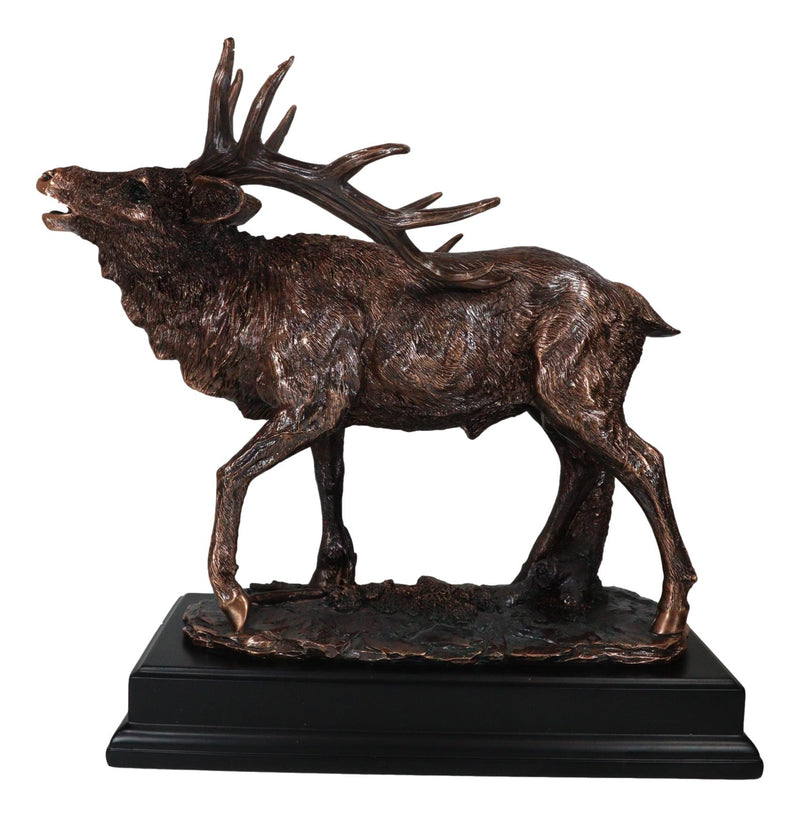 Large Wapiti Bull Elk Deer Rustic Bronze Plated Finish Statue With Trophy Base