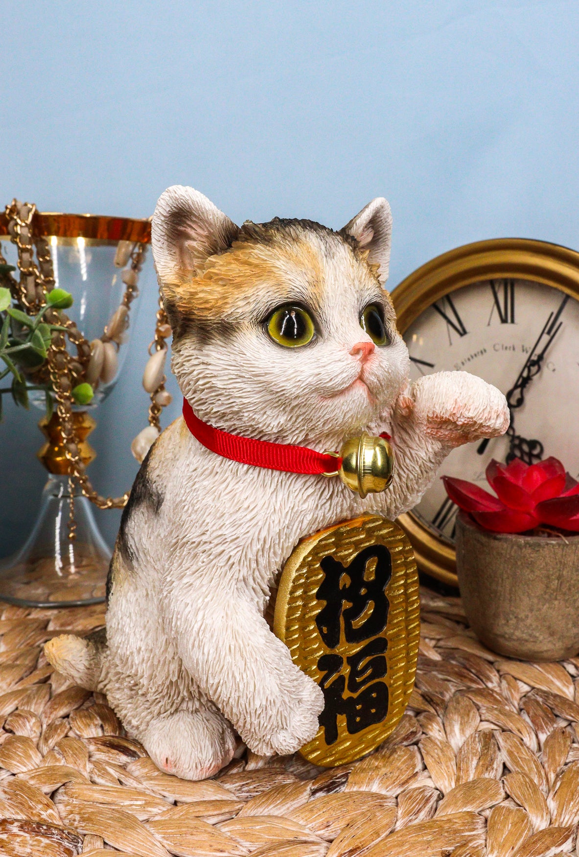 Japanese Luck And Fortune Charm Beckoning White Calico Cat Maneki Neko Figurine - Ebros Gift