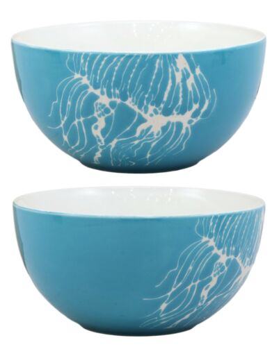 Ebros Pack Of 2 Nautical Ocean Marine Jellyfish Abstract Blue Bowls 18oz Decor