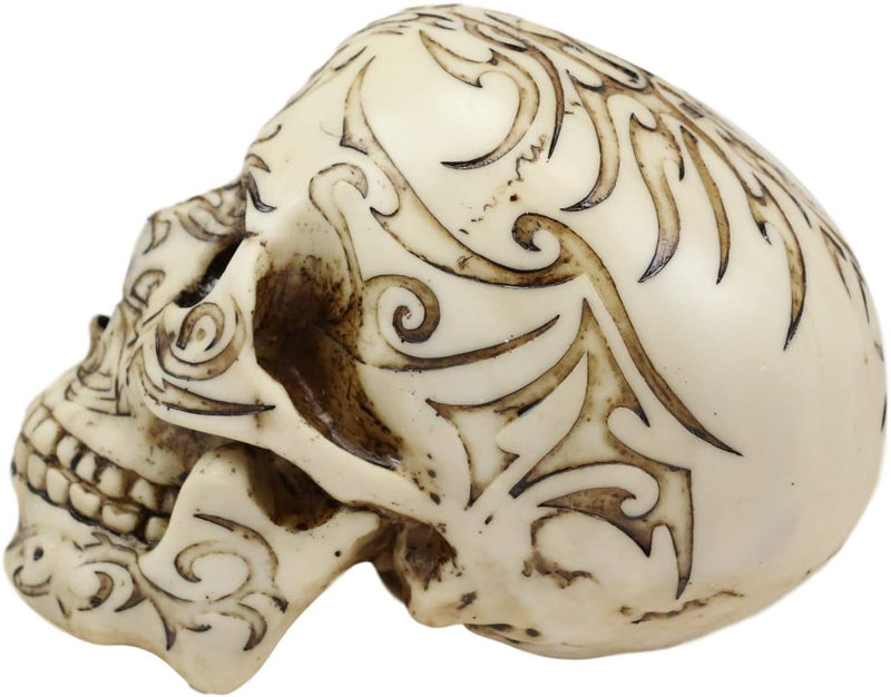 Ebros Bone Gothic Tribal Tattoo Phoenix Skull Figurine 6.5" Long Cranium Head