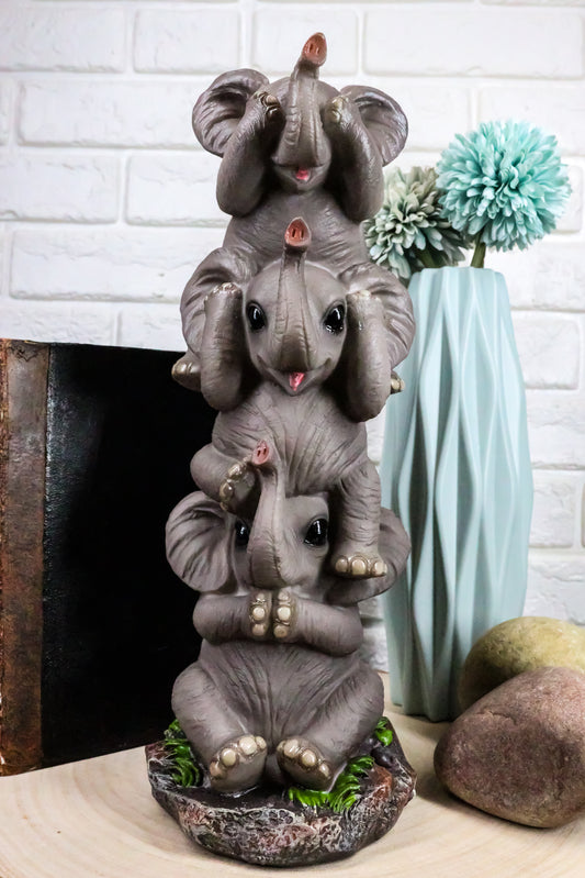 Ebros Pachyderm Friends Whimsical See Hear Speak No Evil Elephants Totem Statue - Ebros Gift