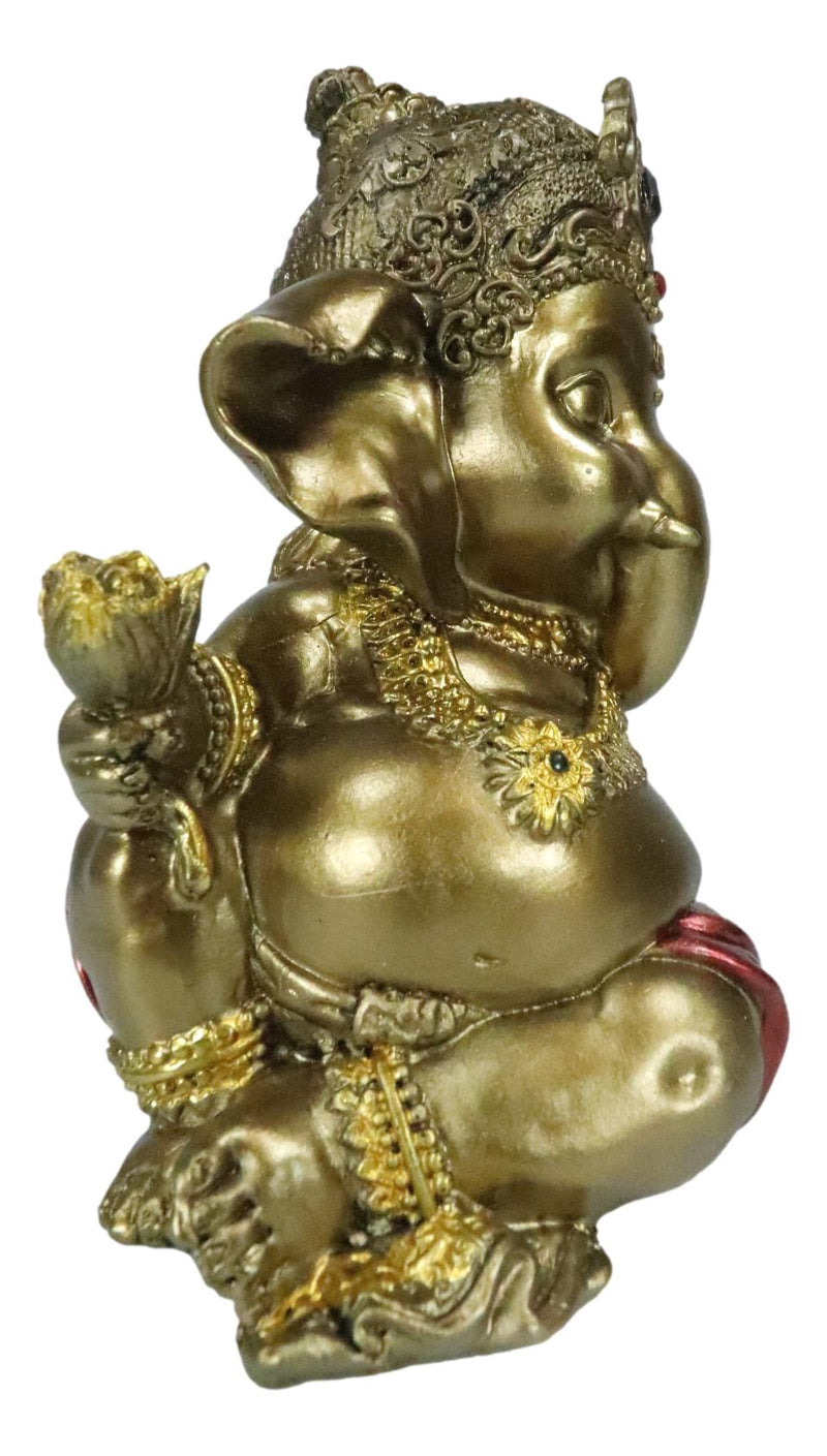 Vastu Hindu Elephant God Baby Ganesha Ganapati Holding Lotus Flower Figurine