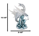 Ebros White Arctic Snow Winter Dragon On Giant Crystal Ice Rocks Statue Frozen Realm