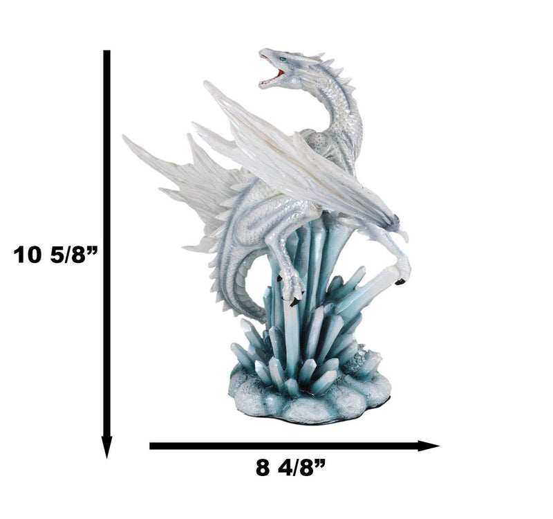 Ebros White Arctic Snow Winter Dragon On Giant Crystal Ice Rocks