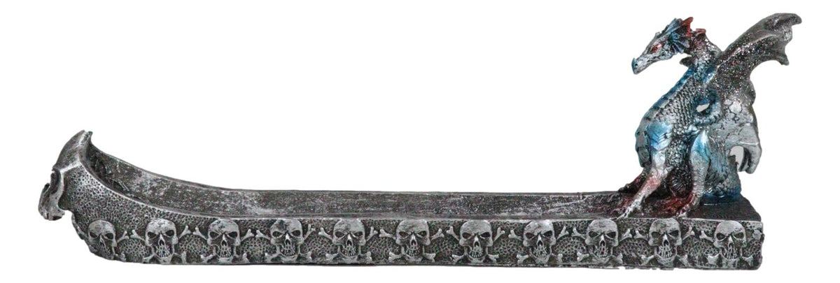 Blue Azureo Dragon On River Styx Boat of Skulls Incense Burner Holder Figurine