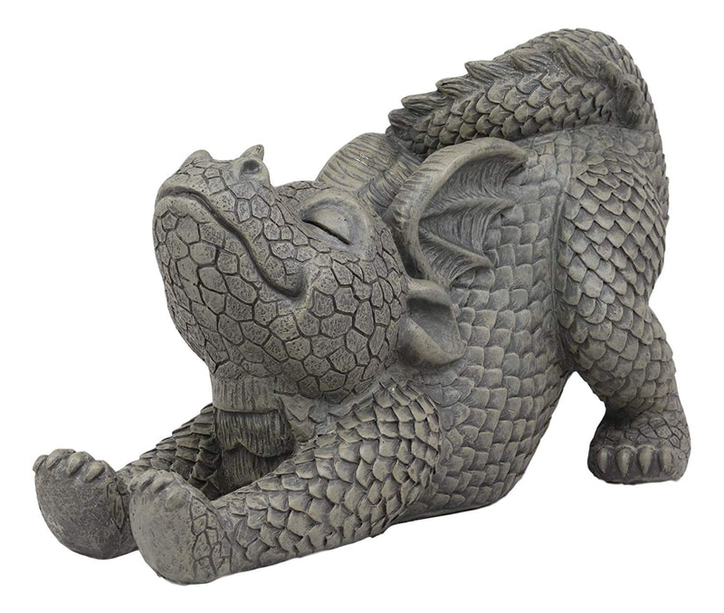 Ebros Garden Dragon Morning Greeting Stretch Statue 11.75" Long Cute Baby Dragonling Wyrmling Faux Stone Resin Finish Figurine Fantasy Dragons Home Decor