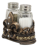 Ebros Rustic Western Tuscany Fleur De Lis Crown Figurine Display Holder With Glass Salt And Pepper Shakers In Faded Bronze Finish Home And Kitchen Dining Decorative Statue Southwestern Creole Decor