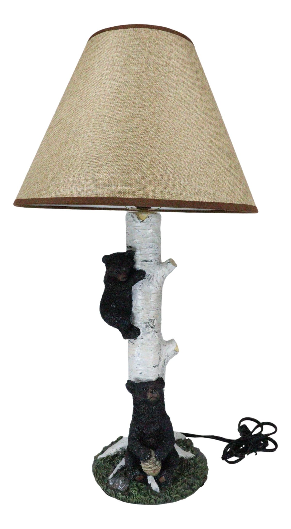 Climbing Black Bear Cub On Birchwood Tree With Mother And Beehive Table Lamp