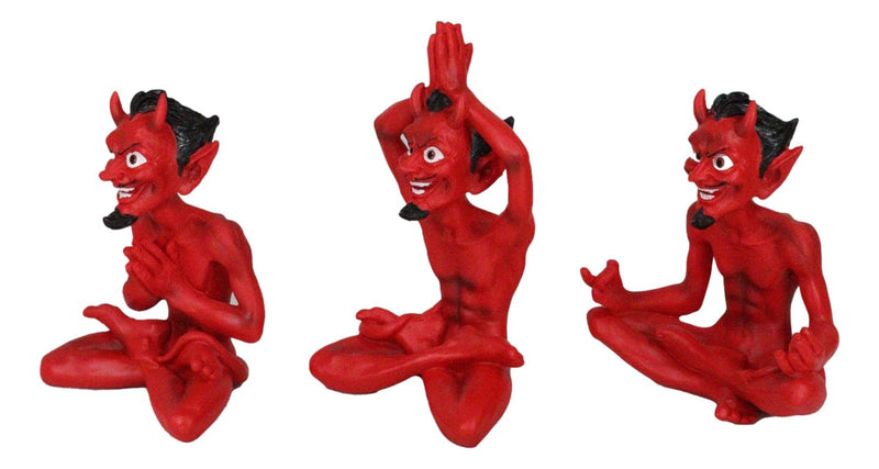 Set of 3 Red Demon Imp Devils in Yoga Lotus Meditation Poses Figurines