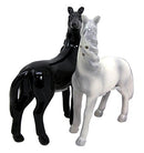 Romantic Black & White Horses Ceramic Magnetic Salt Pepper Shakers Set Figurine