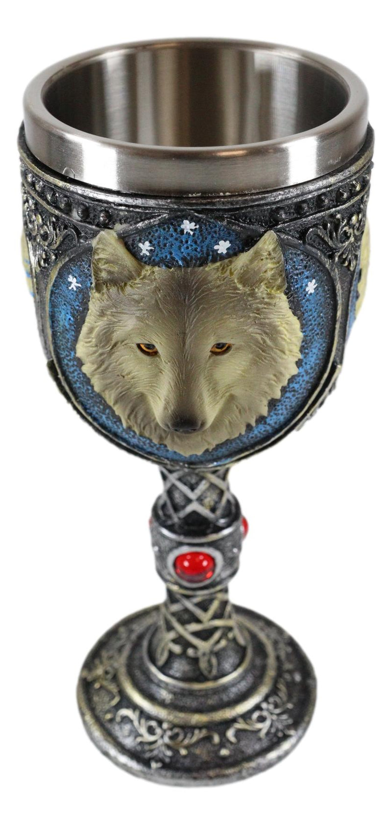Ebros Alpha Gray Wolf Celtic Tribal Tattoo Red Crystal Magic Wine Chalice Goblet Cup