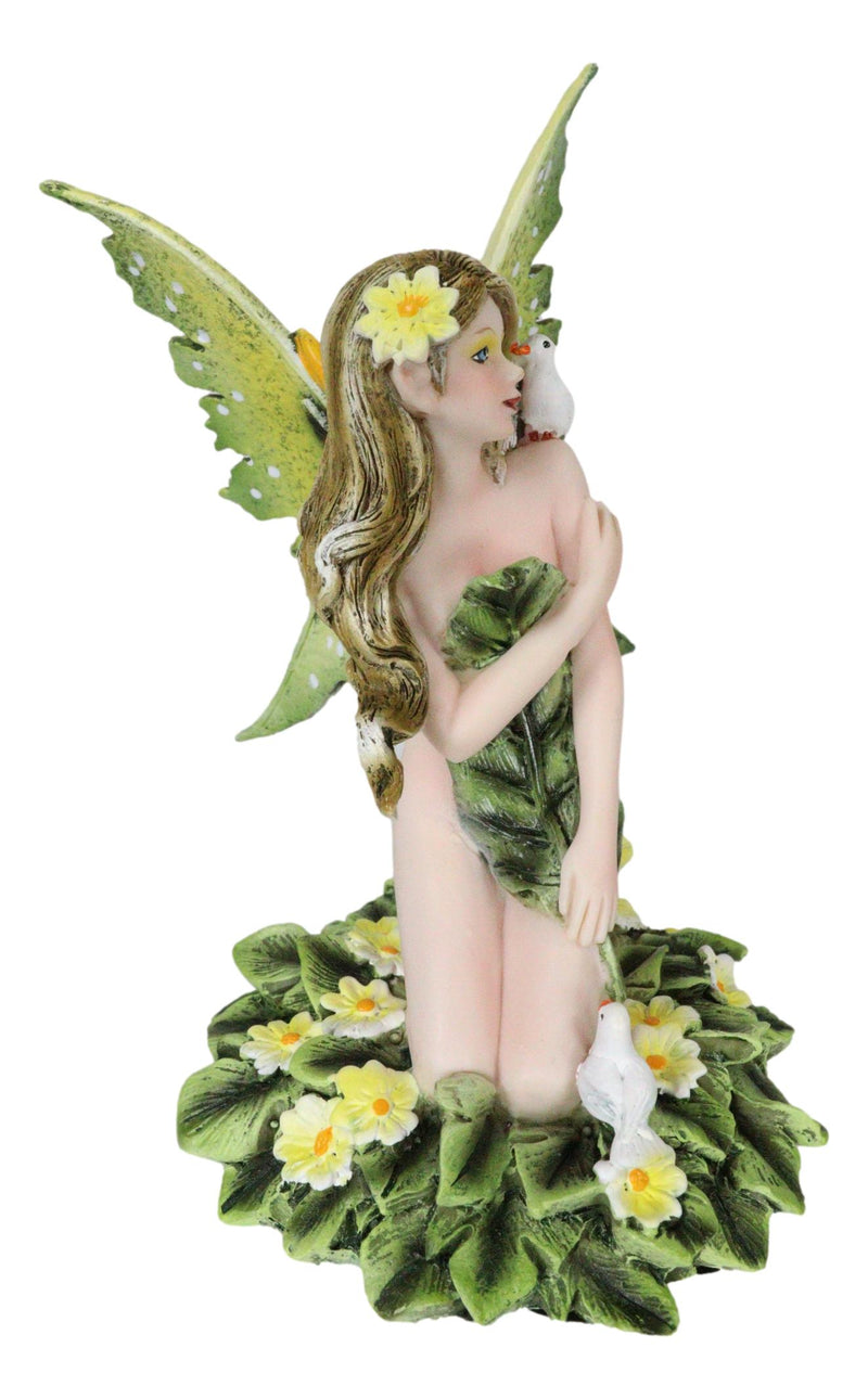 Tribal Green Daisy Flower Garden Innocent Fairy Eve Kneeling On Petals Figurine