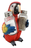 Red Scarlet Macaw Parrot Wine Bottle And Salt Pepper Shakers Holder Figurine Set