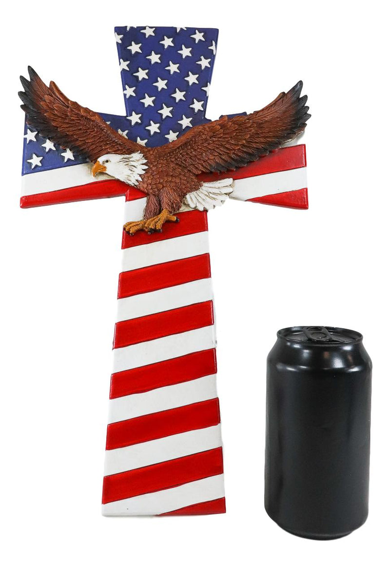 Ebros Patriotic USA American Flag With Soaring Bald Eagle Wall Cross Decor Plaque