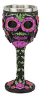 Ebros Gothic Black Red Pink Green Day of The Dead Sugar Skull Wine Goblet 7oz