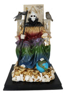 Ebros Rainbow Robe Holy Santa Muerte Seated On Throne with Scythe Statue 10.5"H
