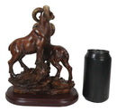 Rustic Country Bighorn Sheep Ram Family On Rock Faux Mahogany Wood Figurine
