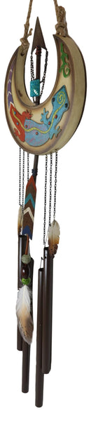 Southwest Tribal Indian Boho Chic Gecko Lizard Moon Arrow Feather Wind Chime