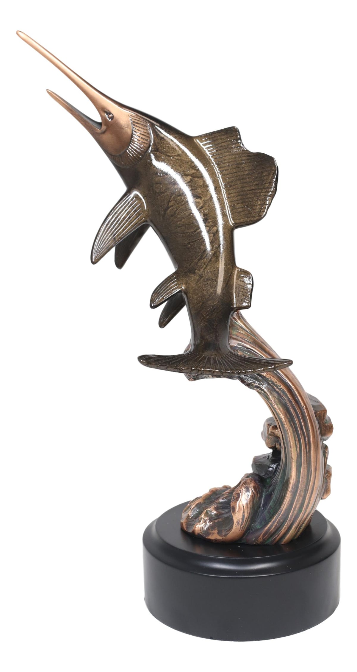 Ebros Nautical Marine Sailfish Leaping Out Of Water Electroplated Bronze Statue - Ebros Gift