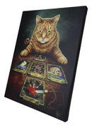 The Reader Fortune Teller Witching Cat With Tarots Wood Framed Canvas Wall Decor