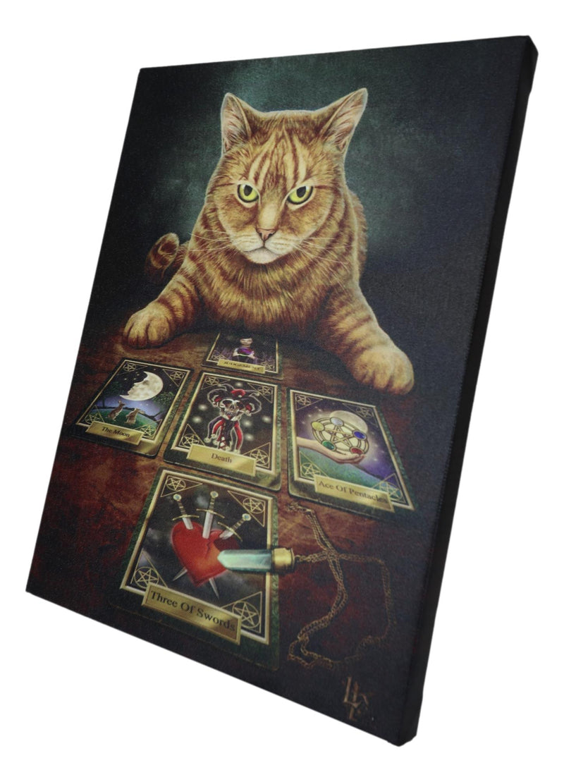 The Reader Fortune Teller Witching Cat With Tarots Wood Framed Canvas Wall Decor