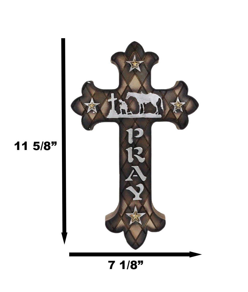 Western Kneeling Cowboy With Horse In Prayer At Calvary Fleur De Lis Wall Cross