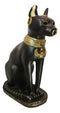 Large Black And Gold Egyptian Goddess Cat Bastet With Scarab Amulet Statue 37"H