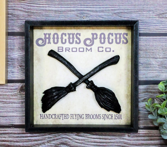 Wicca Hocus Pocus Broom Co Crossed Flying Brooms Wall Decor Plaque Picture Frame