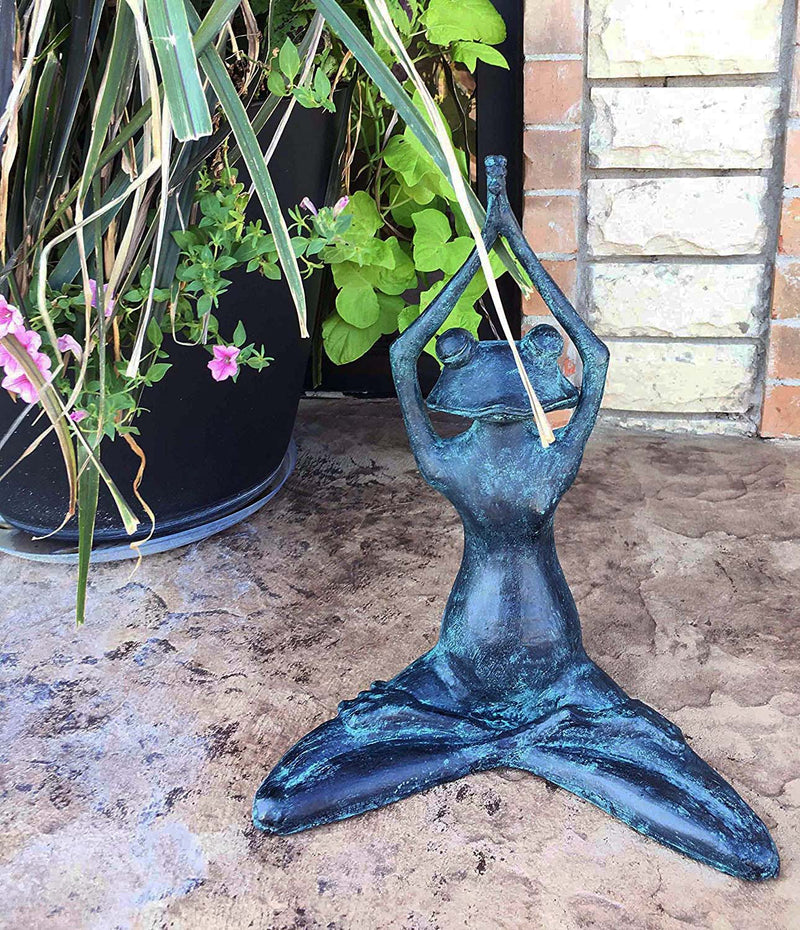 Large 16.5"H Aluminum Meditating Yoga Frog Toad Garden Patio Outdoor Statue