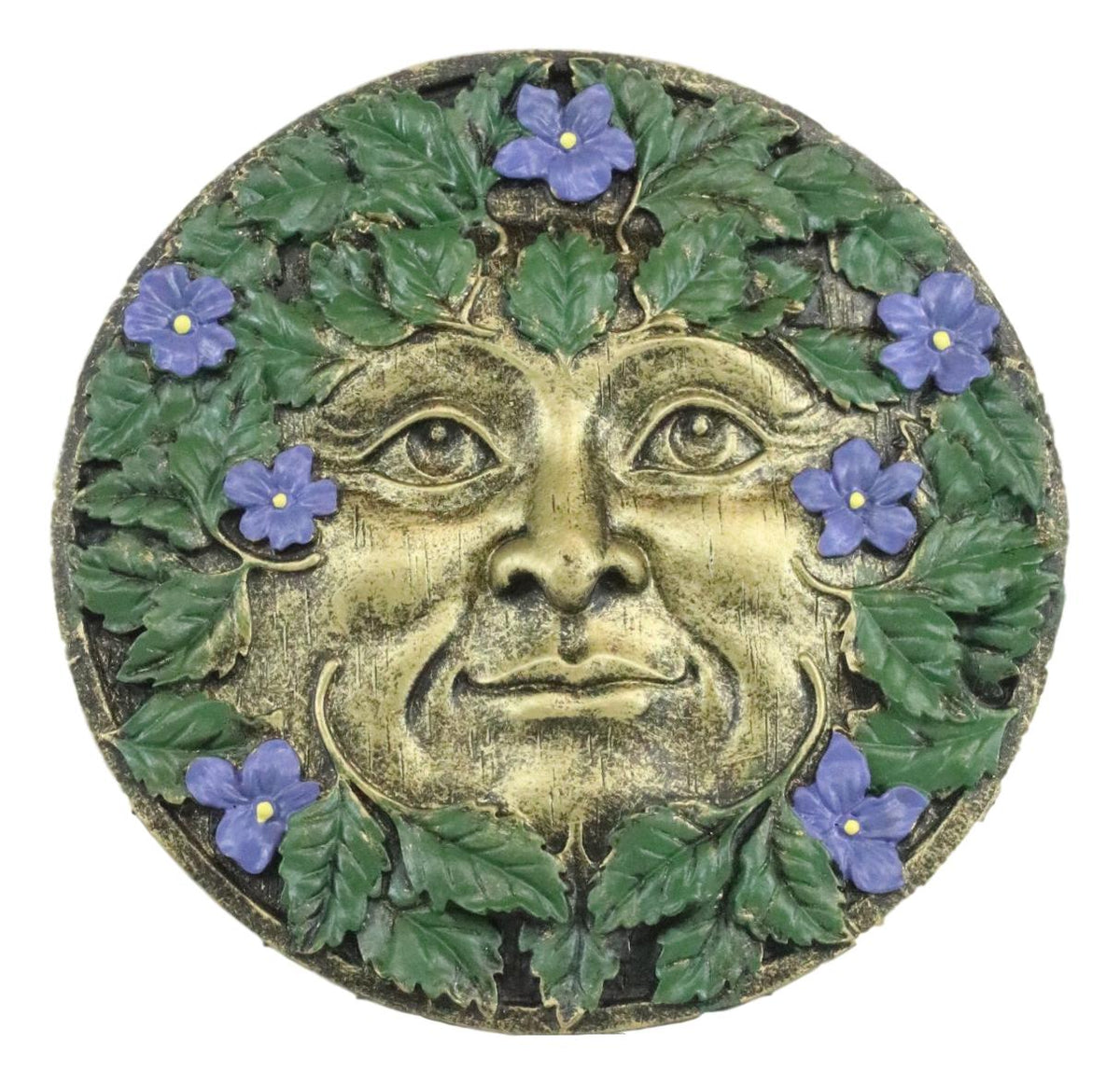 Ebros Bronzed Blooming Foliage Spring Celtic Greenman Wall Decor Periwinkle Flowers - Ebros Gift
