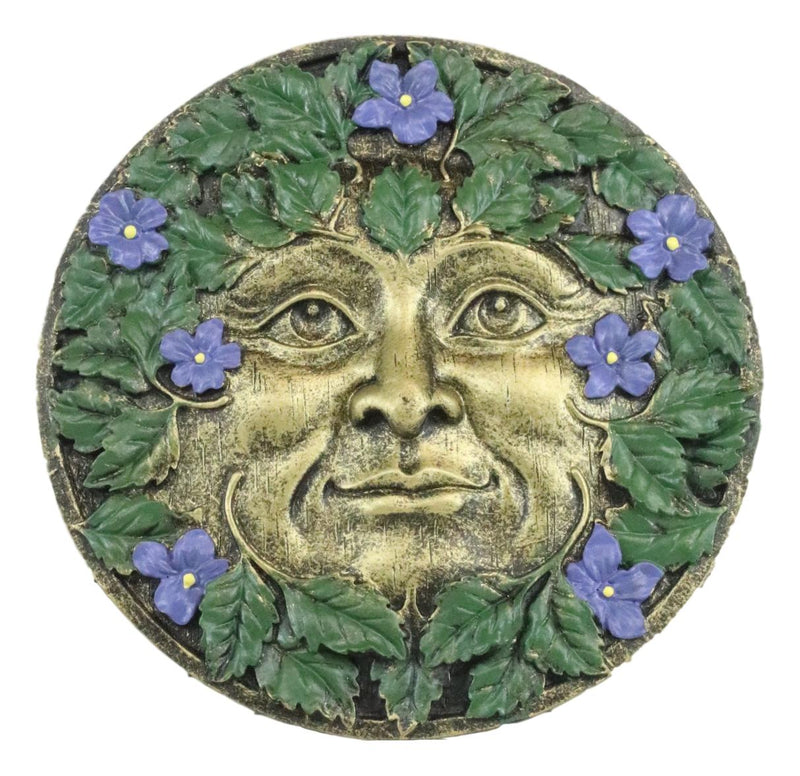Ebros Bronzed Blooming Foliage Spring Celtic Greenman Wall Decor Periwinkle Flowers