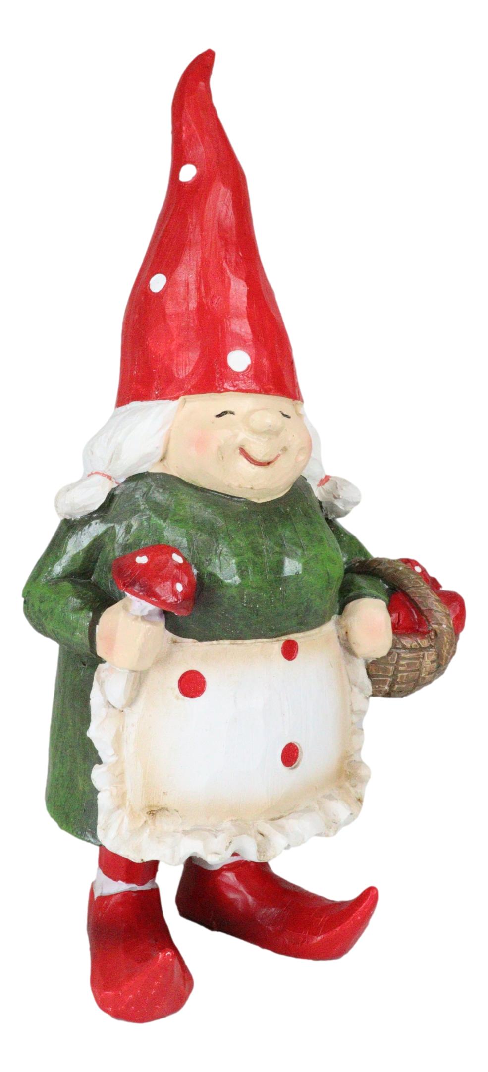 Whimsical Garden Mrs Gnome Grandmother With Toadstool Mushrooms Basket Statue - Ebros Gift