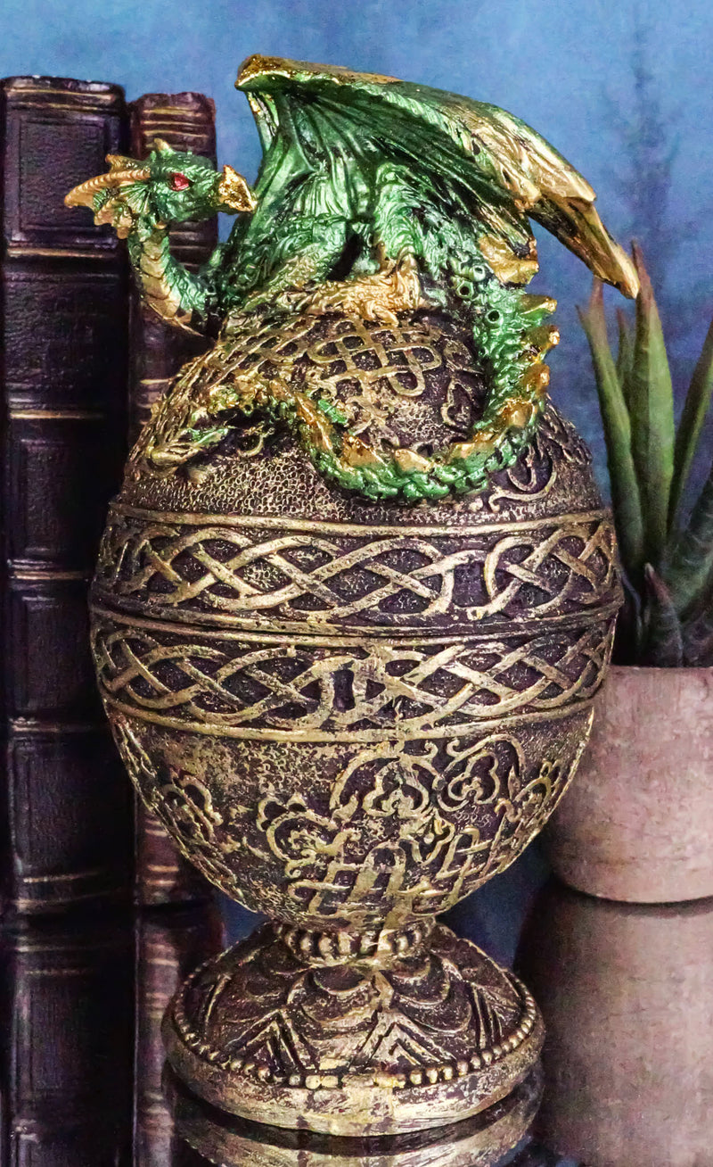 Ebros Gift Green Dragon Perching On Celtic Knotwork Decorative Box