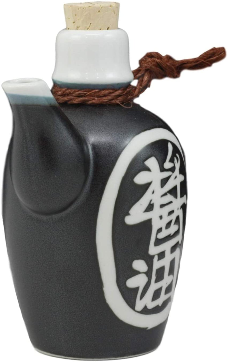 Black Traditional Japanese Soy Sauce Dispenser Flask 6oz Tenmoku Porcelain Set