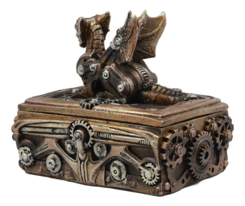 Ebros Bronzed Steampunk Cyborg Dragon Jewelry Box Figurine 9.5"L Robotic Serpentine
