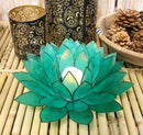 Teal Green Capiz Seashells Lotus Flower Votive Tea Light Candle Holder 8.5"D