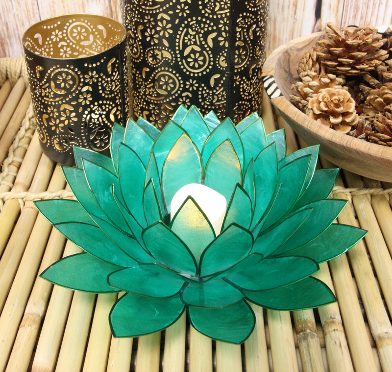 Teal Green Capiz Seashells Lotus Flower Votive Tea Light Candle Holder–  Ebros Gift