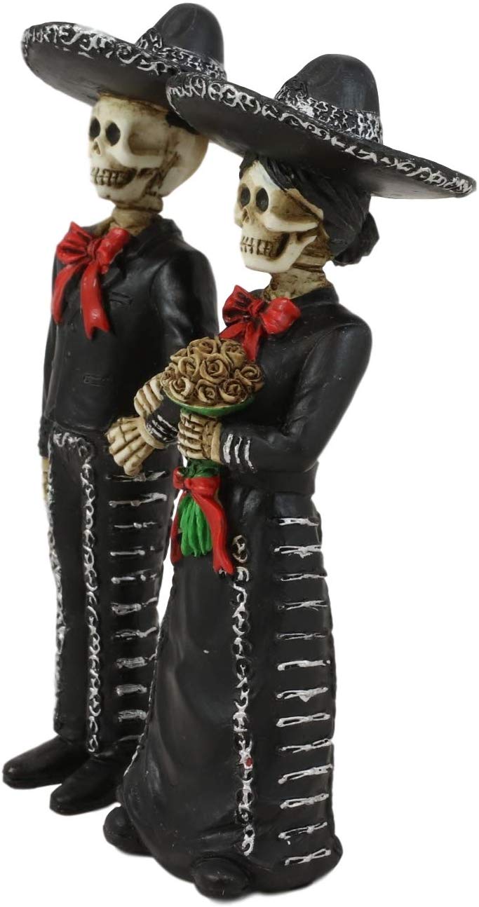 Ebros DOD Wedding Bride and Groom Mariachi Skeleton Couple Figurine 5.5" Tall