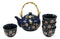 Japanese Sakura Cherry Blossom Flowers Navy Blue Ceramic Tea Pot With 4 Cups Set